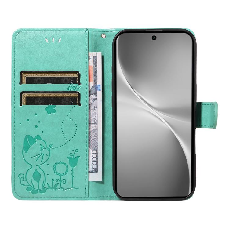 For vivo V60 5G Cat and Bee Embossed Flip Leather Phone Case