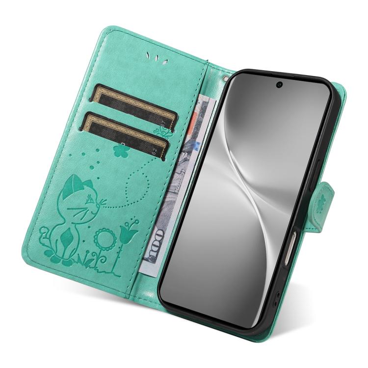 For vivo V60 5G Cat and Bee Embossed Flip Leather Phone Case