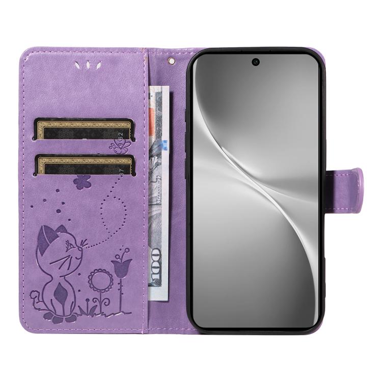 For vivo V60 5G Cat and Bee Embossed Flip Leather Phone Case