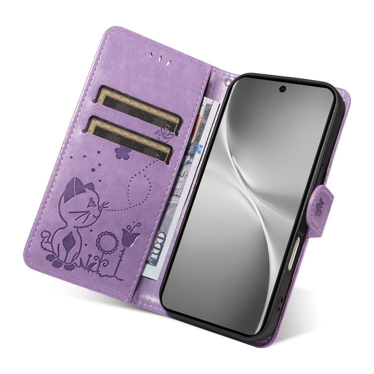 For vivo V60 5G Cat and Bee Embossed Flip Leather Phone Case