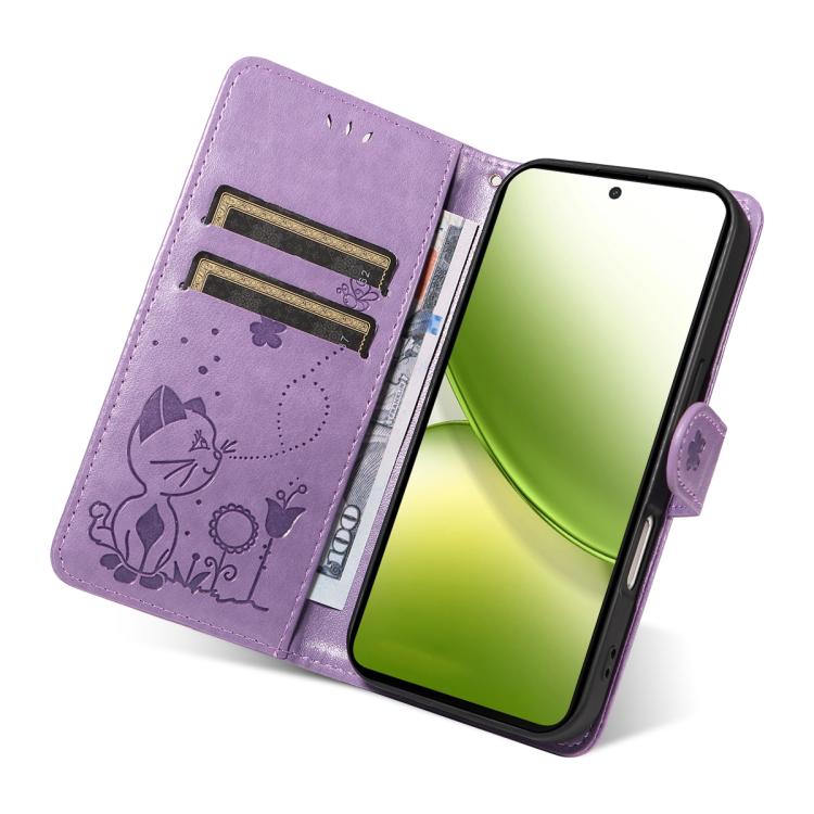 For vivo Y400 5G Cat and Bee Embossed Flip Leather Phone Case