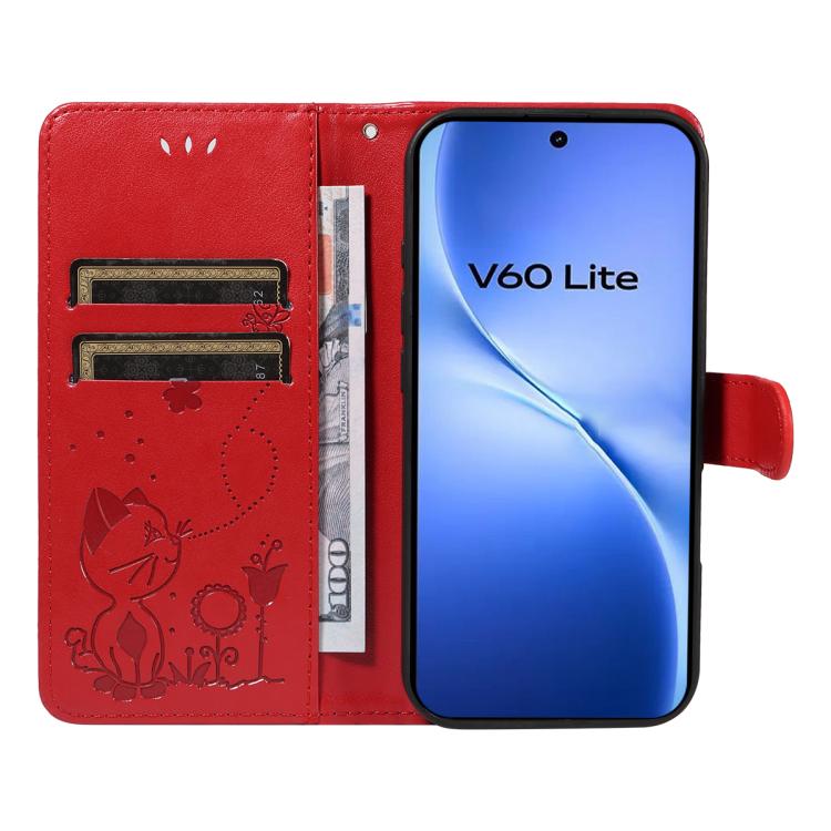 For vivo V60 Lite 4G Cat and Bee Embossed Flip Leather Phone Case