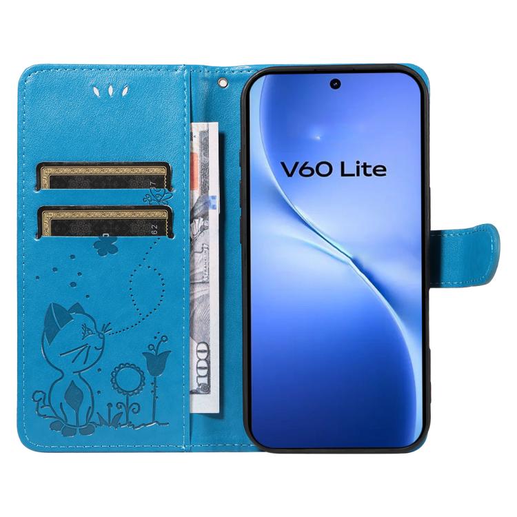 For vivo V60 Lite 4G Cat and Bee Embossed Flip Leather Phone Case