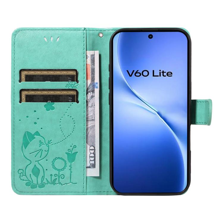 For vivo V60 Lite 4G Cat and Bee Embossed Flip Leather Phone Case