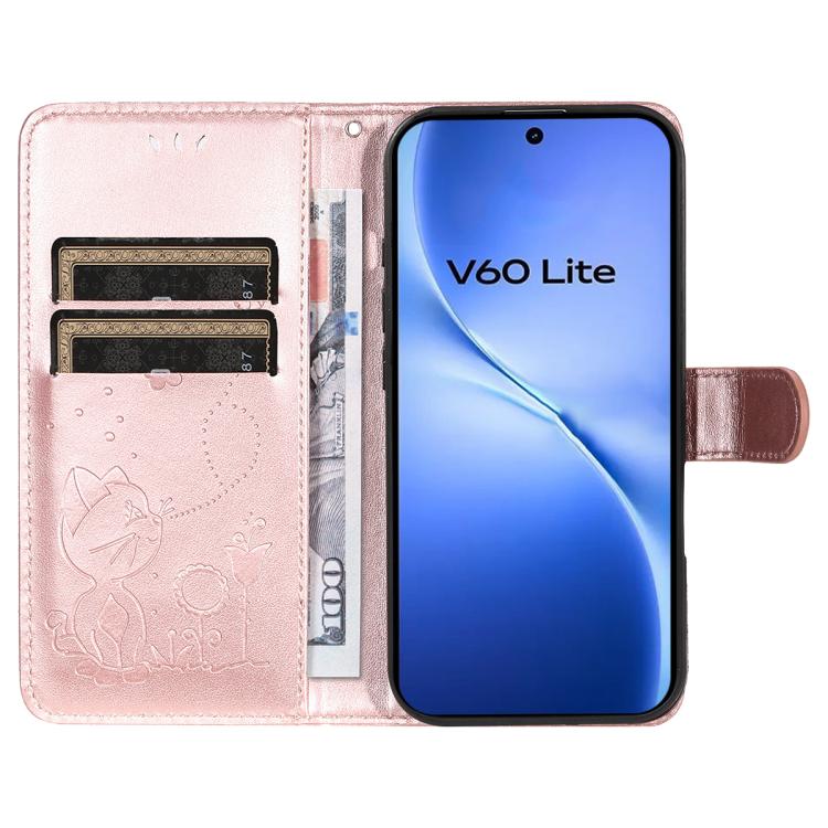 For vivo V60 Lite 4G Cat and Bee Embossed Flip Leather Phone Case