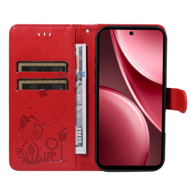 For vivo Y31 5G 2025 / Y21D Cat and Bee Embossed Flip Leather Phone Case