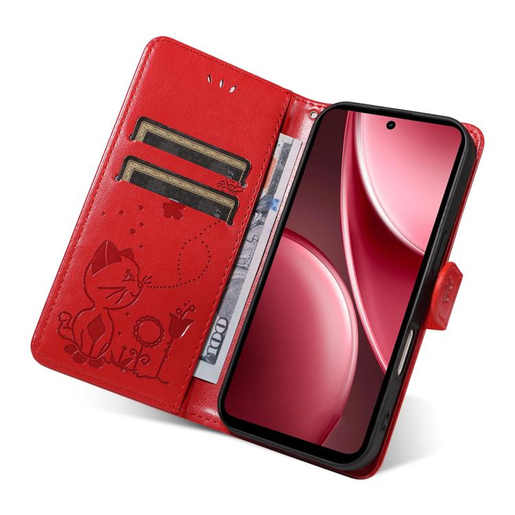For vivo Y31 5G 2025 / Y21D Cat and Bee Embossed Flip Leather Phone Case
