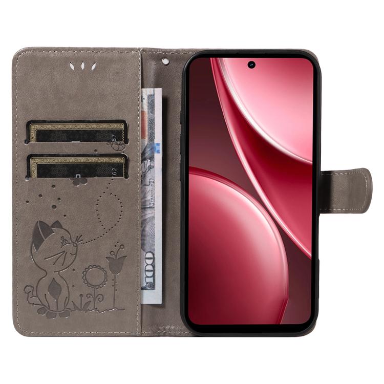 For vivo Y31 5G 2025 / Y21D Cat and Bee Embossed Flip Leather Phone Case