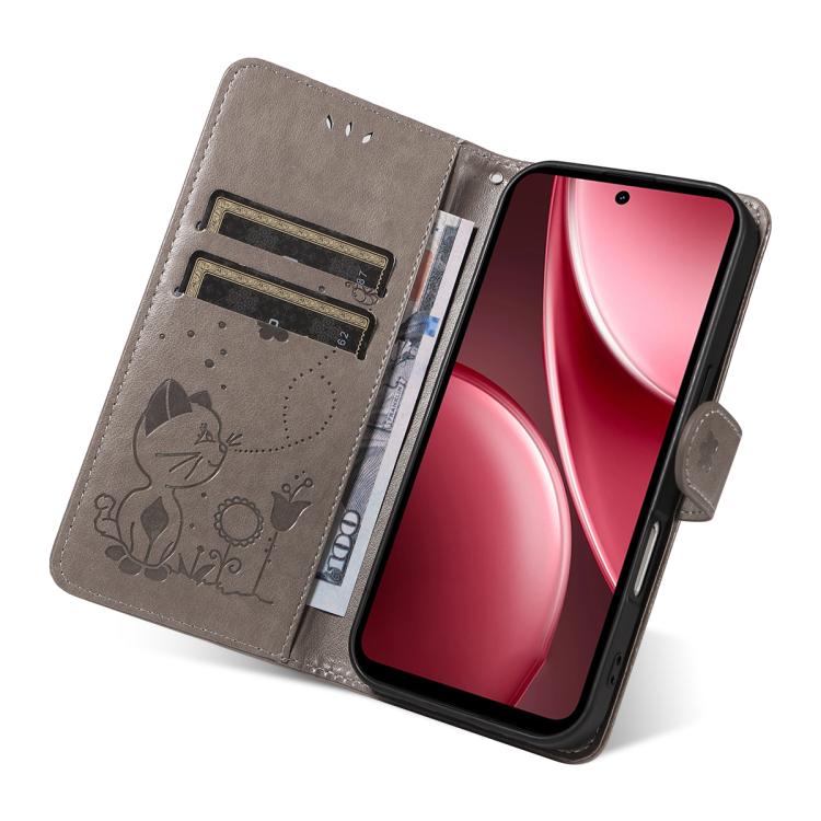 For vivo Y31 5G 2025 / Y21D Cat and Bee Embossed Flip Leather Phone Case