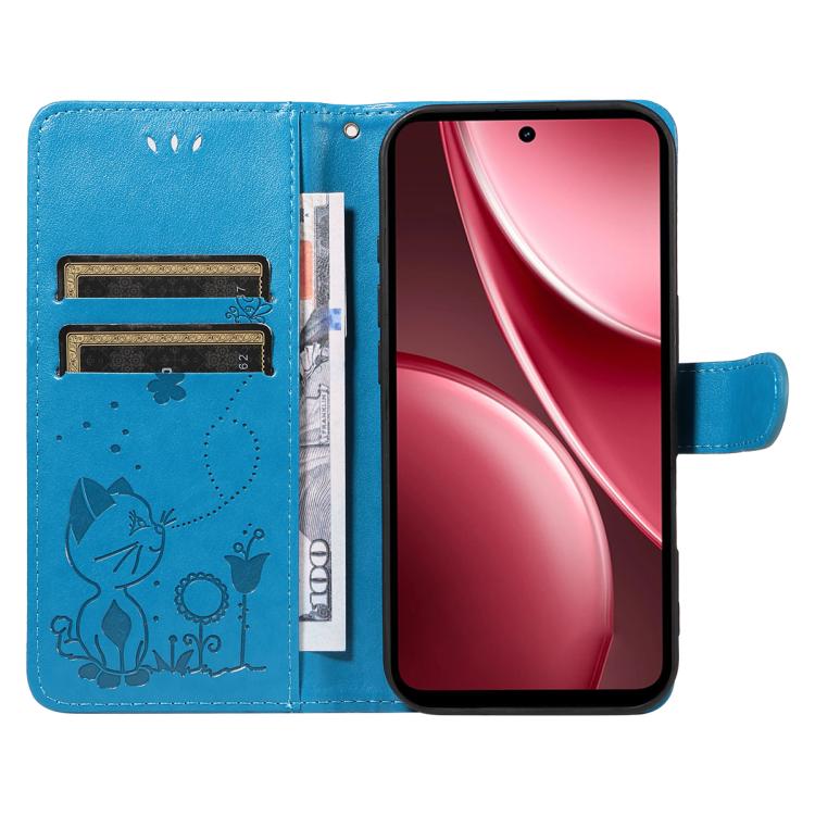 For vivo Y31 5G 2025 / Y21D Cat and Bee Embossed Flip Leather Phone Case