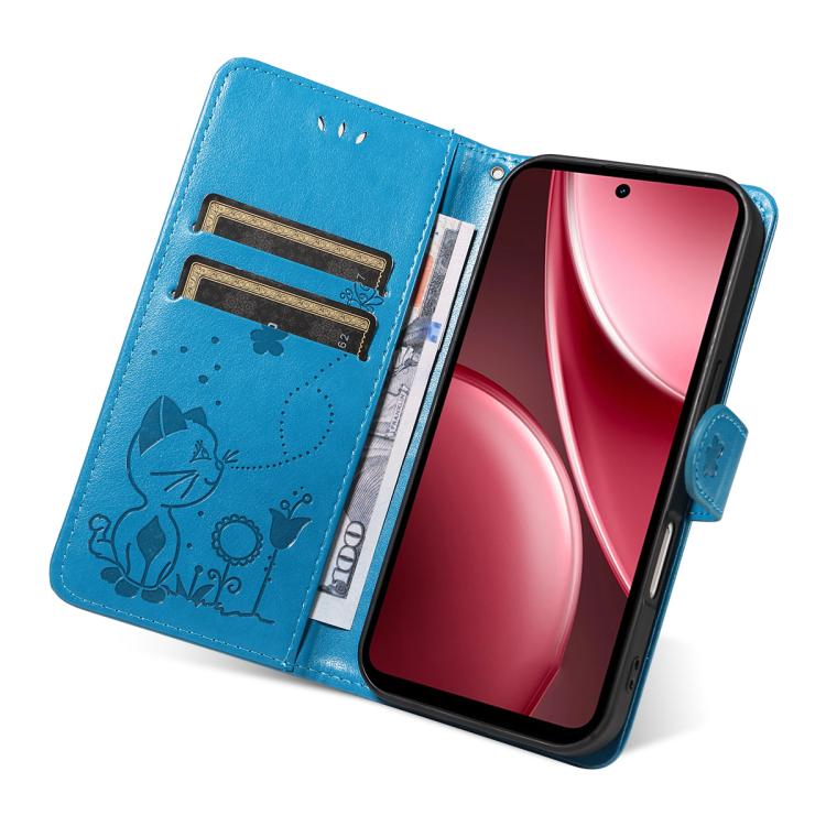 For vivo Y31 5G 2025 / Y21D Cat and Bee Embossed Flip Leather Phone Case