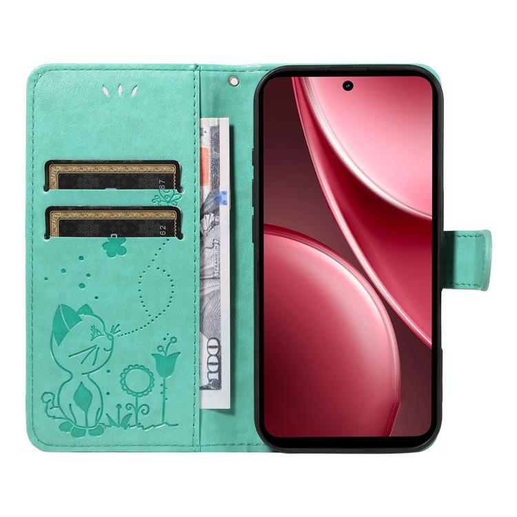 For vivo Y31 5G 2025 / Y21D Cat and Bee Embossed Flip Leather Phone Case
