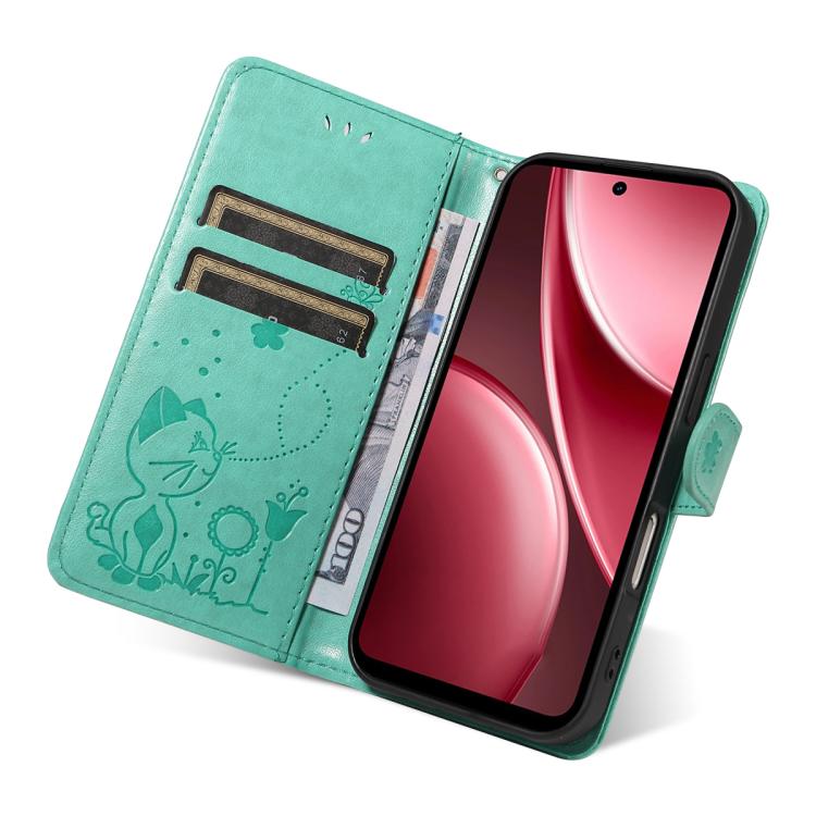 For vivo Y31 5G 2025 / Y21D Cat and Bee Embossed Flip Leather Phone Case