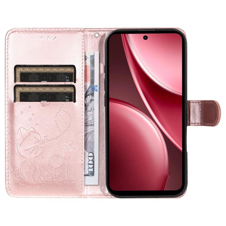 For vivo Y31 5G 2025 / Y21D Cat and Bee Embossed Flip Leather Phone Case