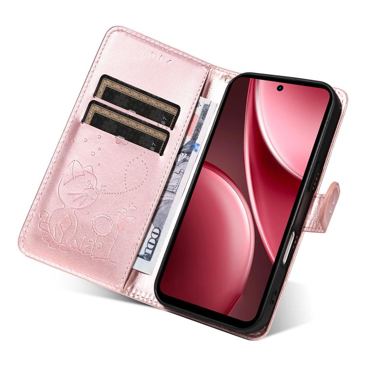 For vivo Y31 5G 2025 / Y21D Cat and Bee Embossed Flip Leather Phone Case