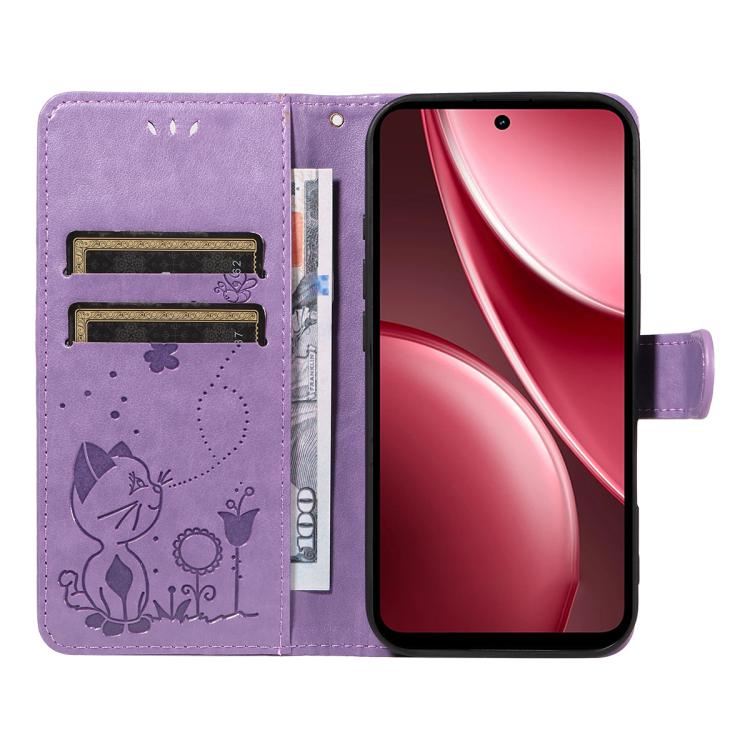 For vivo Y31 5G 2025 / Y21D Cat and Bee Embossed Flip Leather Phone Case
