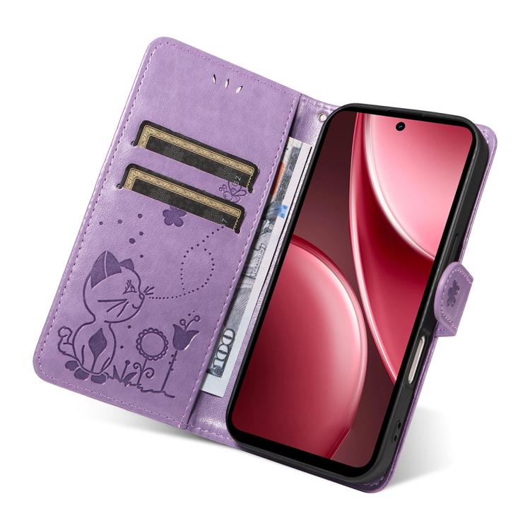 For vivo Y31 5G 2025 / Y21D Cat and Bee Embossed Flip Leather Phone Case