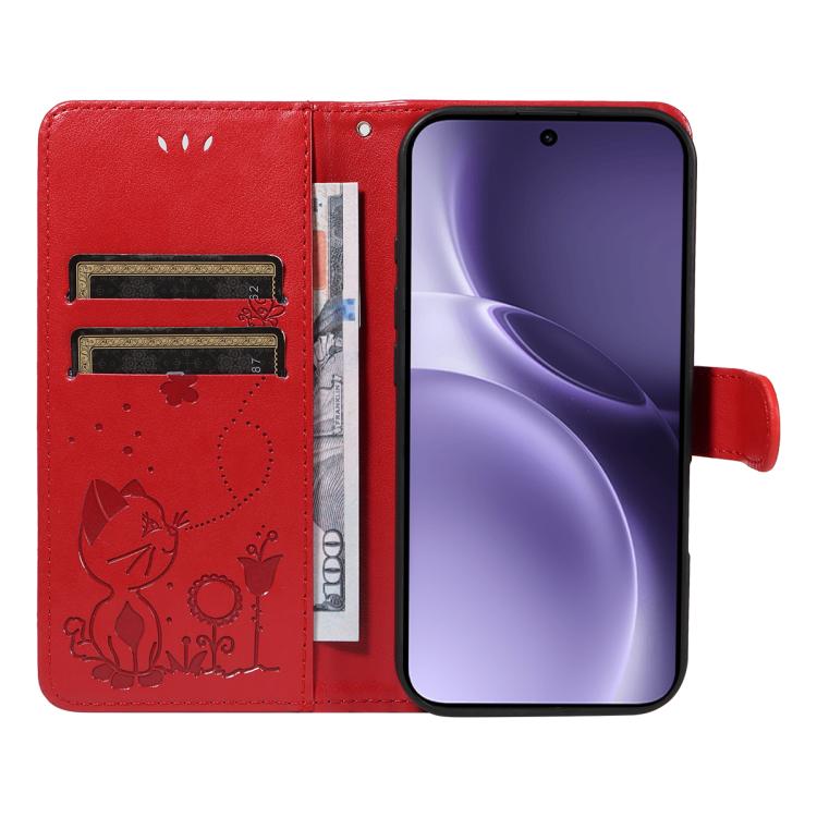 For vivo X300 Pro Cat and Bee Embossed Flip Leather Phone Case
