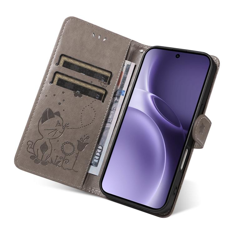 For vivo X300 Pro Cat and Bee Embossed Flip Leather Phone Case