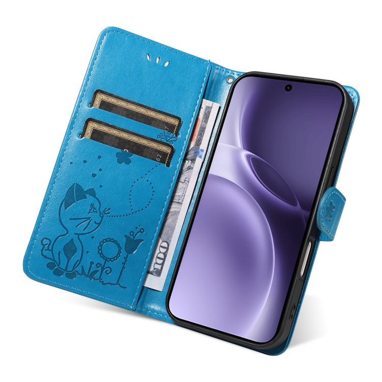 For vivo X300 Pro Cat and Bee Embossed Flip Leather Phone Case