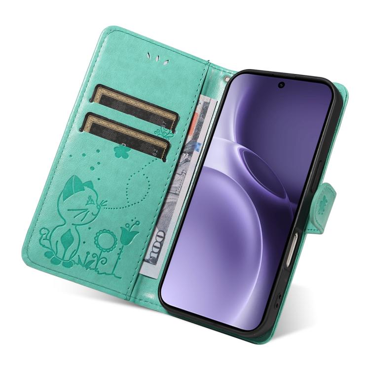 For vivo X300 Pro Cat and Bee Embossed Flip Leather Phone Case