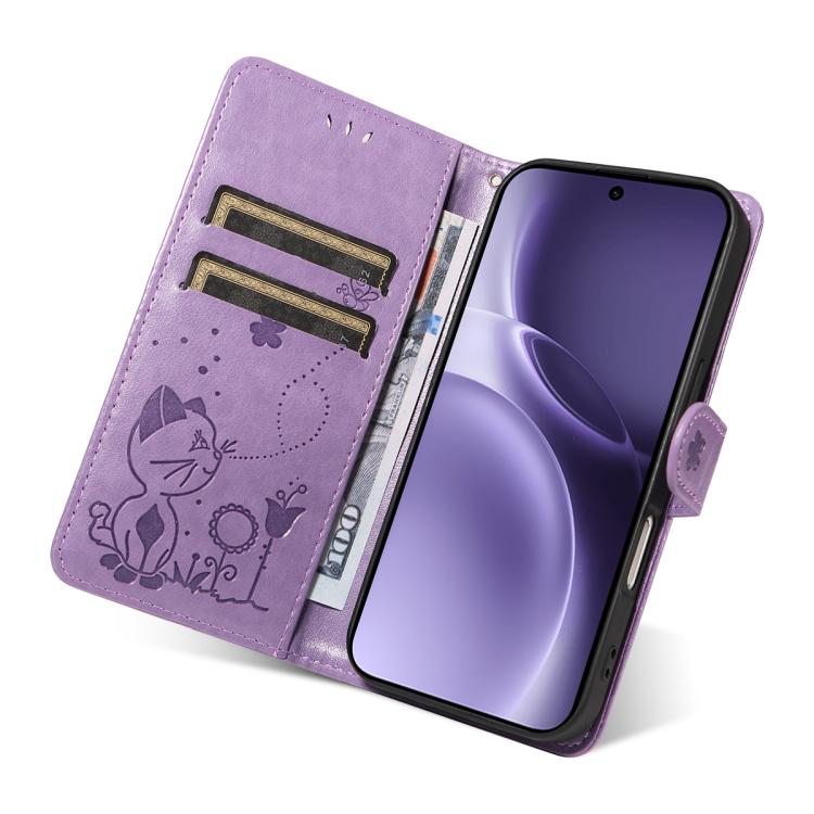 For vivo X300 Pro Cat and Bee Embossed Flip Leather Phone Case