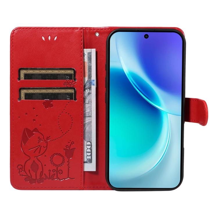For vivo X300 Cat and Bee Embossed Flip Leather Phone Case