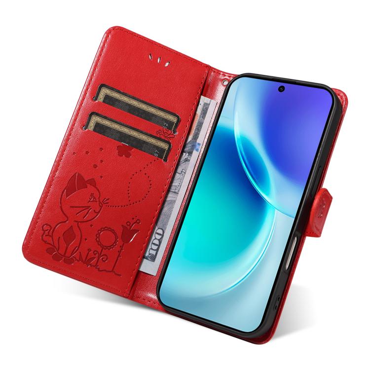 For vivo X300 Cat and Bee Embossed Flip Leather Phone Case