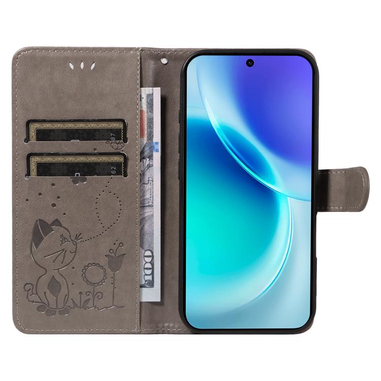 For vivo X300 Cat and Bee Embossed Flip Leather Phone Case
