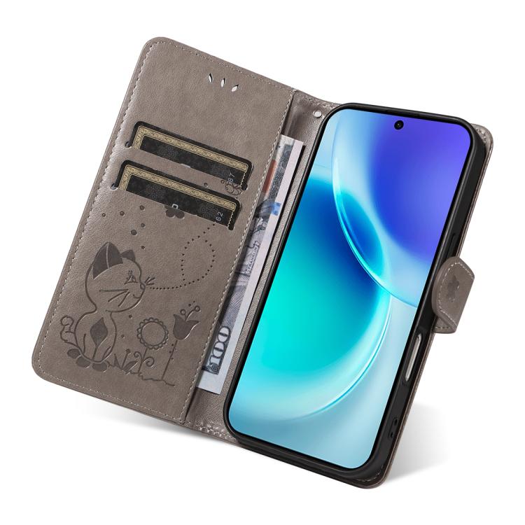 For vivo X300 Cat and Bee Embossed Flip Leather Phone Case