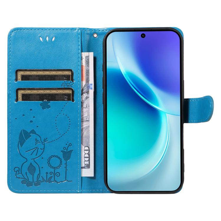 For vivo X300 Cat and Bee Embossed Flip Leather Phone Case
