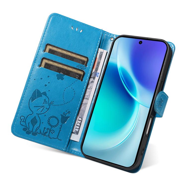 For vivo X300 Cat and Bee Embossed Flip Leather Phone Case