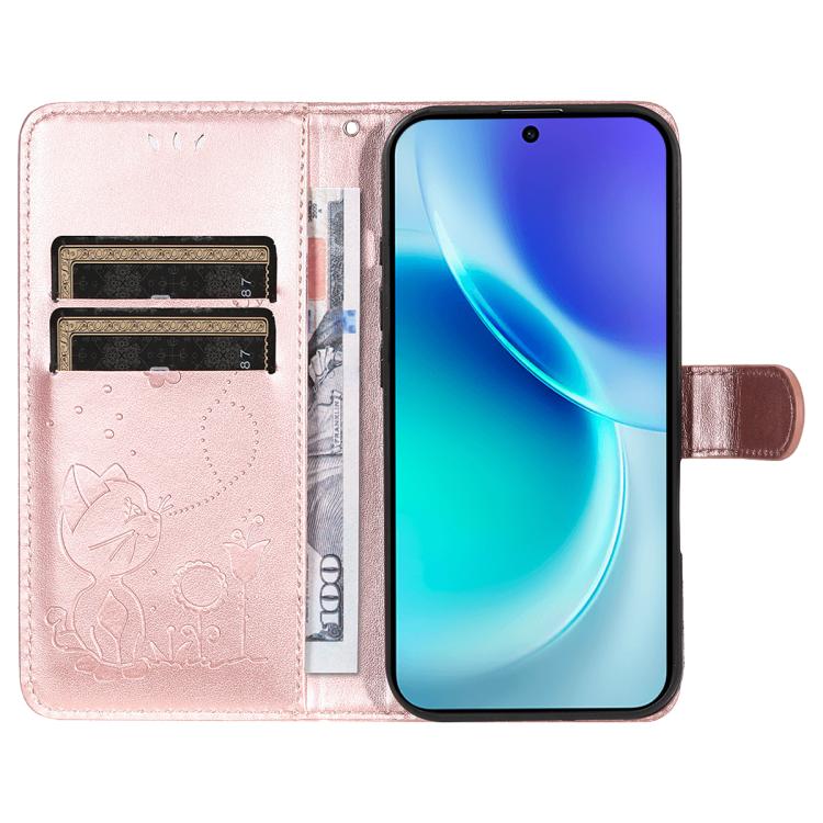 For vivo X300 Cat and Bee Embossed Flip Leather Phone Case