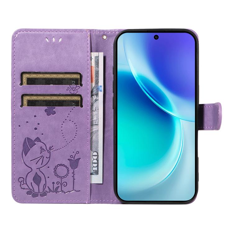 For vivo X300 Cat and Bee Embossed Flip Leather Phone Case