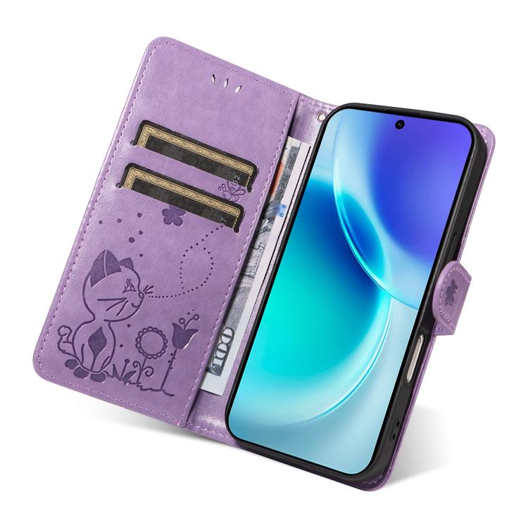 For vivo X300 Cat and Bee Embossed Flip Leather Phone Case
