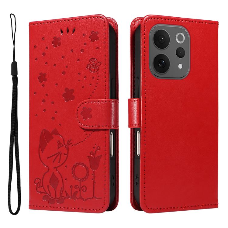 For vivo V70 5G / V70 Elite Cat and Bee Embossed Flip Leather Phone Case