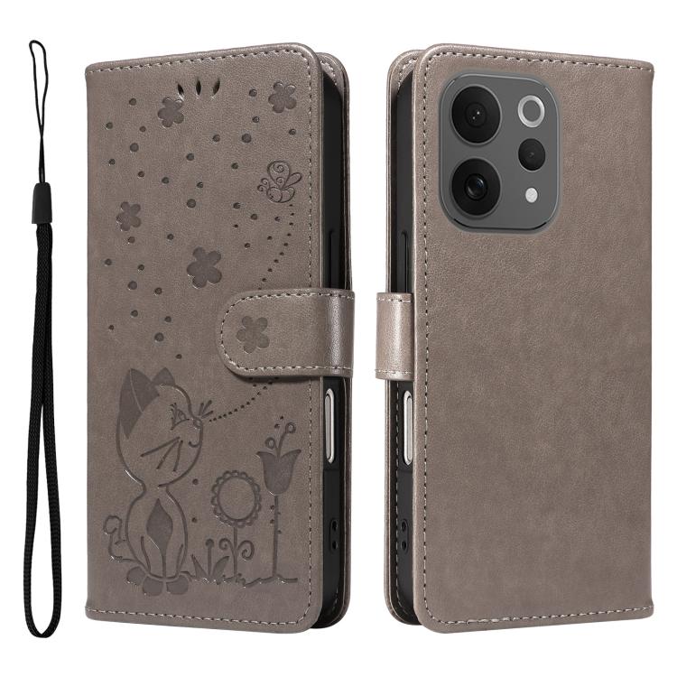 For vivo V70 5G / V70 Elite Cat and Bee Embossed Flip Leather Phone Case
