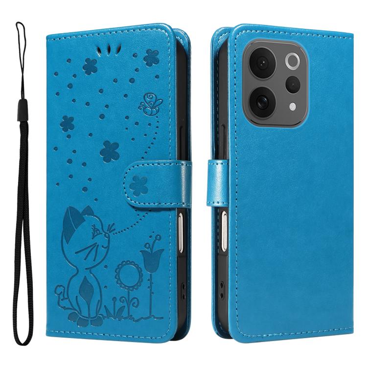 For vivo V70 5G / V70 Elite Cat and Bee Embossed Flip Leather Phone Case