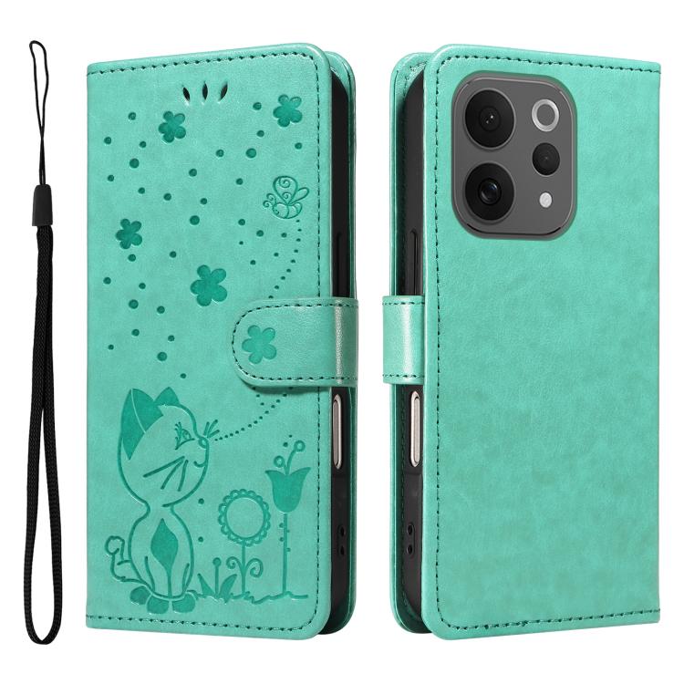 For vivo V70 5G / V70 Elite Cat and Bee Embossed Flip Leather Phone Case