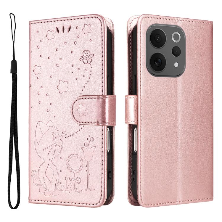 For vivo V70 5G / V70 Elite Cat and Bee Embossed Flip Leather Phone Case