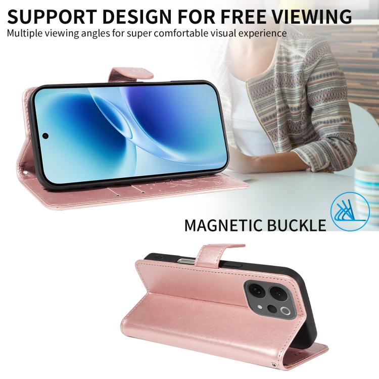 For vivo V70 5G / V70 Elite Cat and Bee Embossed Flip Leather Phone Case