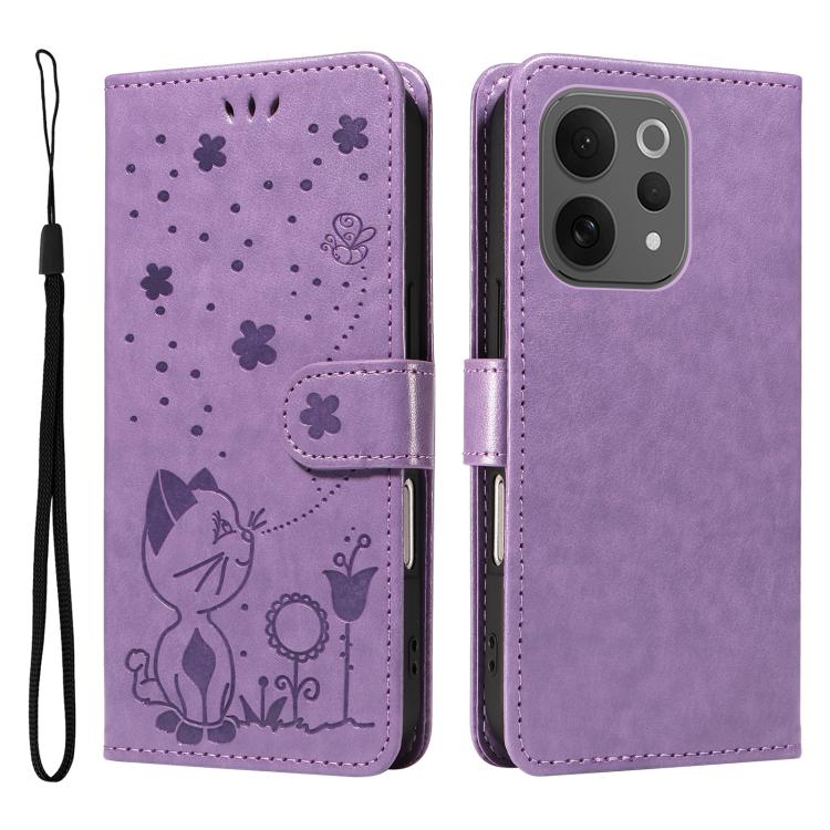 For vivo V70 5G / V70 Elite Cat and Bee Embossed Flip Leather Phone Case