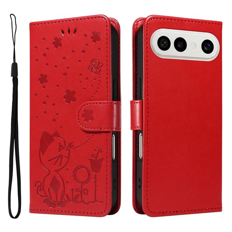 For vivo S50 Pro mini 5G Cat and Bee Embossed Flip Leather Phone Case
