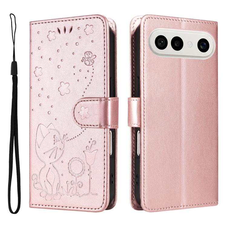 For vivo S50 Pro mini 5G Cat and Bee Embossed Flip Leather Phone Case