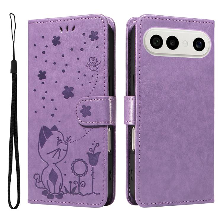 For vivo S50 Pro mini 5G Cat and Bee Embossed Flip Leather Phone Case