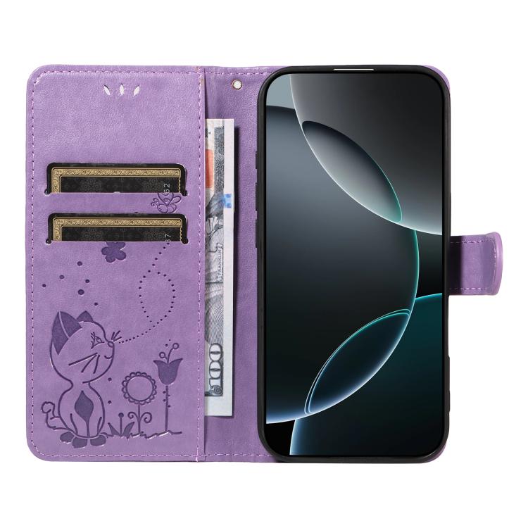 For vivo S50 Pro mini 5G Cat and Bee Embossed Flip Leather Phone Case