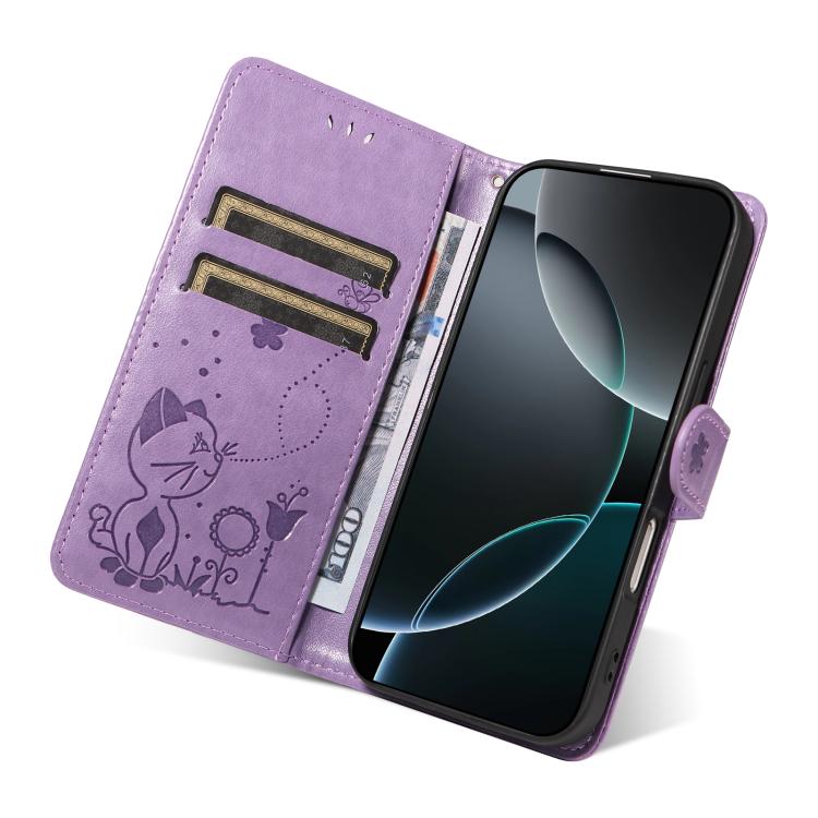 For vivo S50 Pro mini 5G Cat and Bee Embossed Flip Leather Phone Case