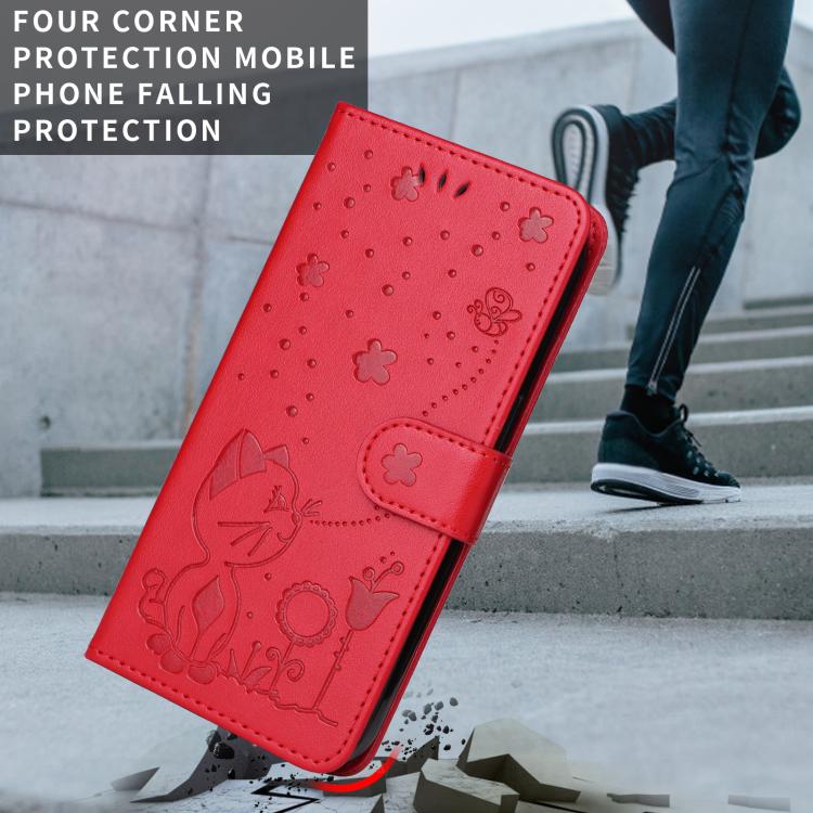 For vivo V70 FE 5G Cat and Bee Embossed Flip Leather Phone Case