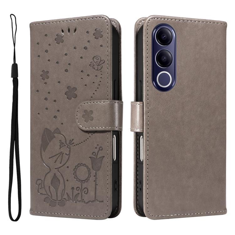 For vivo V70 FE 5G Cat and Bee Embossed Flip Leather Phone Case