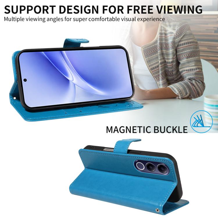For vivo V70 FE 5G Cat and Bee Embossed Flip Leather Phone Case